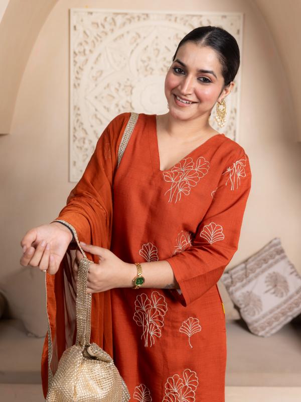 VP 9779 R Rust Gulnaar Elegance Kurta Set